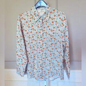 POL women's Small button down floral shirt aqua blue casual boutique boho